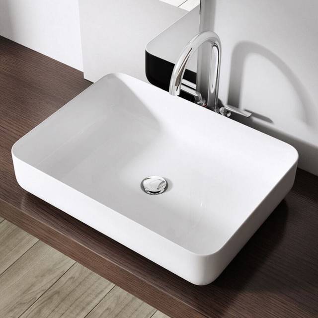 Durovin Bathrooms Stone Resin Bathroom Basin, Ultra Thin Rim No Tap Hole, 550 x 400  Countertop Mount Bathroom Vessel, Rectangular