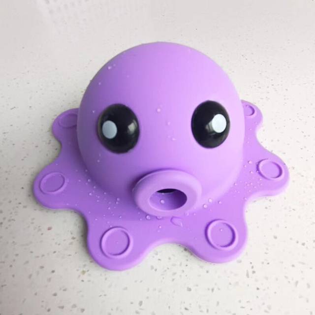 (Purple) Silicone Bath Tub Overflow Drain Cover Suction Cups Octopus Bathtub Stoppers