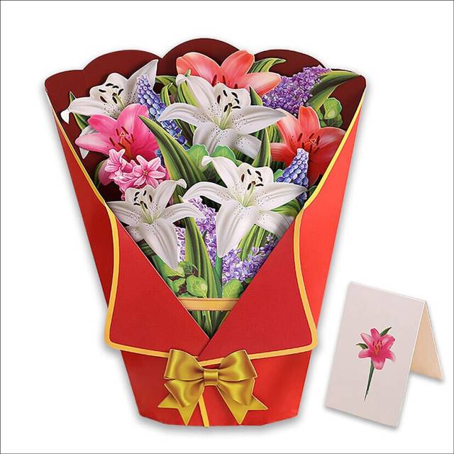 Flowers Bouquet Pop-Up Cards 3D Paper Flowers Bouquet with Note Card and Envelope 'S Day Greeting Card Style B