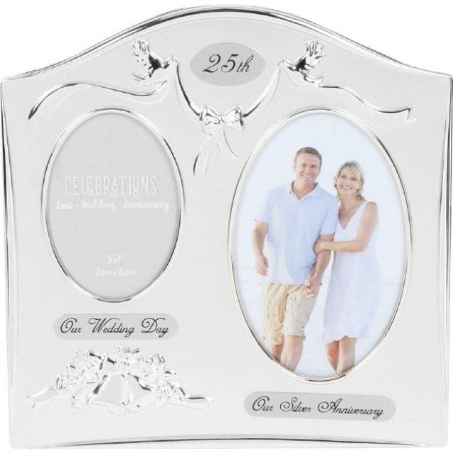 Two Tone Silverplated Wedding Anniversary Gift Photo Frame - 25th Silver