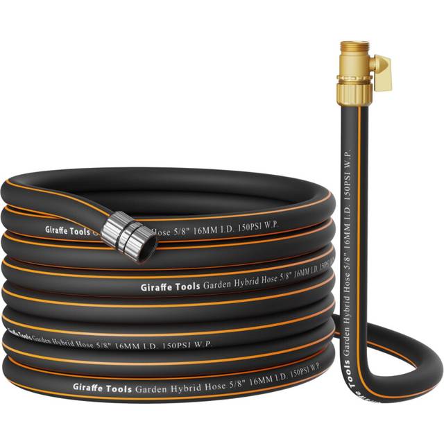 Giraffe Tools Hybrid Garden Hose 5/8 x 50ft  Male and Female Fittings with Shut off Valve  Flexible Heavy Duty  Leakproof  Lightweight Water Hose