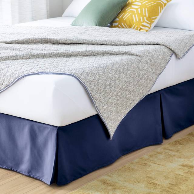 Linenspa 14 Inch Wrinkle and Fade Resistant-Machine Washable-Easy Use Pleated Microfiber Bed Skirt  Cal King  Navy
