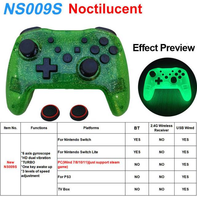 (Noctilucent Green) Transparent Wireless Controller BT For Nintendo Switch Pro PC PS3 TV BOX
