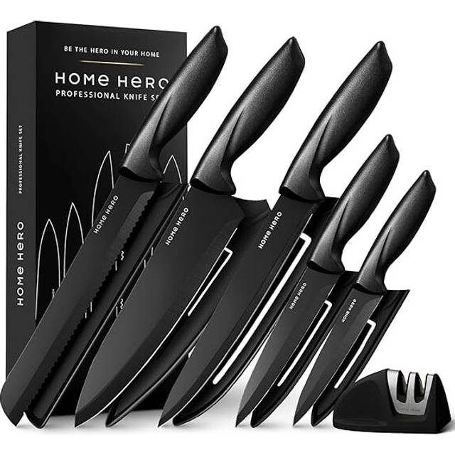 Home Hero Ultra-Sharp Stainless Steel Kitchen Knife Set - Chef Knives Set (5 pcs Set - Black with Sheath