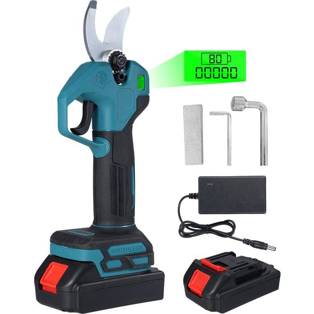 Brushless Electric Pruning Shears with 2pcs 21V 1300mah Battery Portable Pruning Shears with LCD Display 35mm Cutting Diameter for Various Gardens, Parks, Farms, Greenhouses, EU Plug