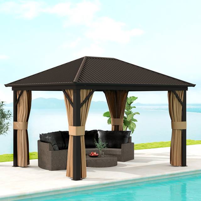 0.5 Ft. W x 0.5 Ft. D Aluminum Hardtop Gazebo - Brown (3.63cm W X 3cm D X 2.7cm H)