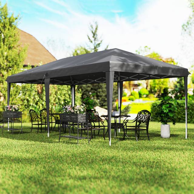 Dakota Fields Steel Soft-top Gazebo Grey 270cm H x 585cm W x 295cm D