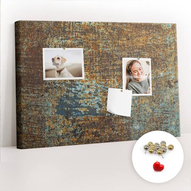 Lyris Wall Mounted cork board with print pin boards home office bulletin board Metal rust - Brown (40cm H X 60cm W X 2.5cm D)