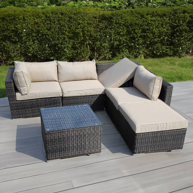 Furniture One 5 Seater Rattan Brown Modular Outdoor Sofa Set