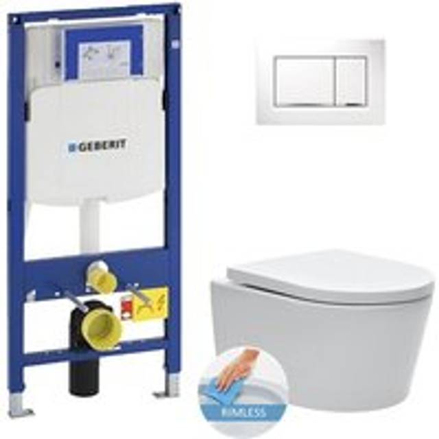 Geberit - UP320 Support Frame + sat rimless wc + Soft close seat + White flush plate (gebsatrimless-h)