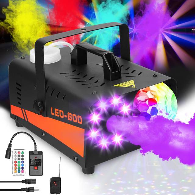 Automatic Strobe Light Fog Machine 600W Fog Sprayer with 8 LED Lights 13 Colors Adjustment and multicolour