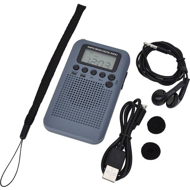 AM/FM Radio with LCD Display Pocket Handheld Gray