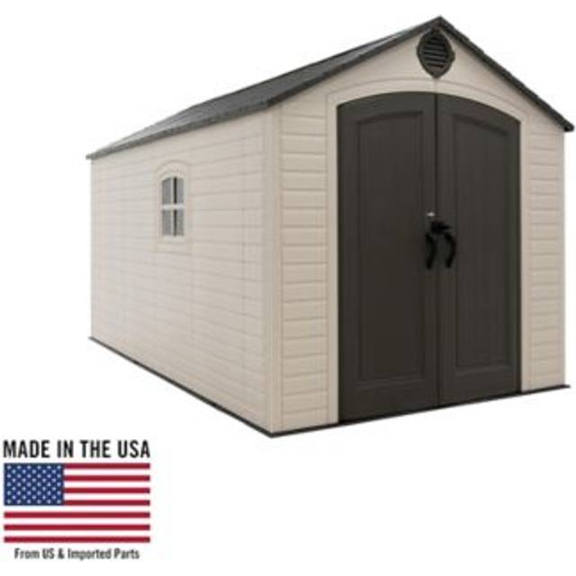 8 ft. W x 15 ft. D Polyethylene Plastic Tongue & Groove Gable Storage Shed - Tan (242.7cm W X 458cm D X 242.2cm H)