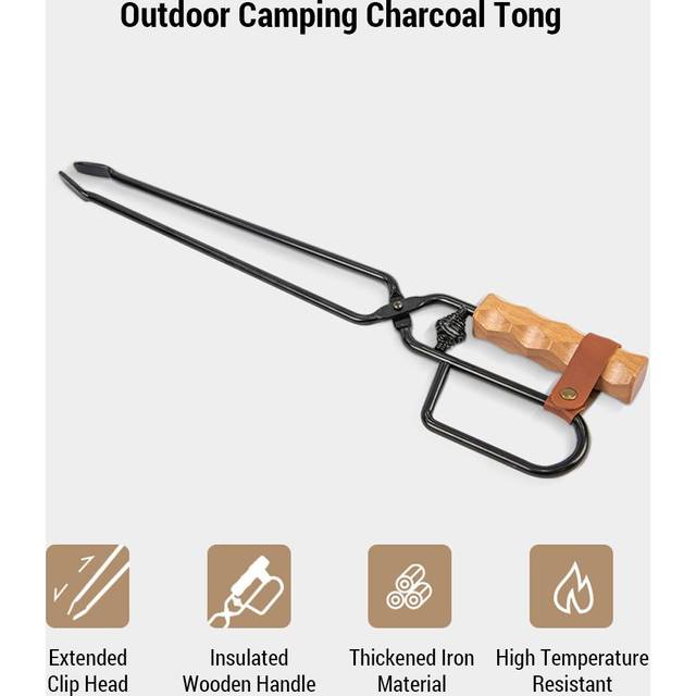 Wooden Handle BBQ Charcoal Clip Portable Fire Tongs Duck-Billed Tong Camping Charcoal Tong black