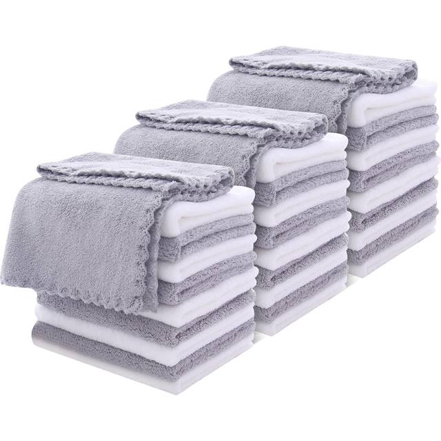 MOONQUEEN 30 Pack Microfiber Face Towel - Premium Soft Makeup Remover Cloths (White-Grey  30 Pack)