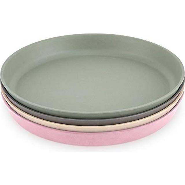 WeeSprout Bamboo Plates Pink  Green  Gray  & Beige  Without Lids