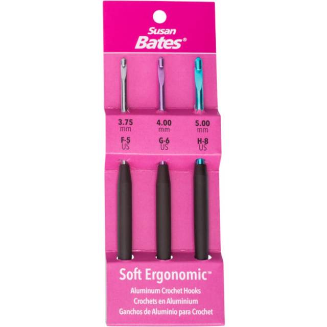 Susan Bates Silvalume Soft Ergonomic Crochet Hook Set-Sizes F5/3.75mm, G6/4mm, And H8/5mm 12693