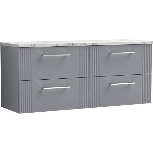 Retro 4 drawer wall hung vanity unit with carrera marble laminate worktop - 1200