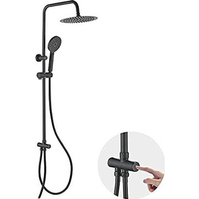 Ibergrif - Modern Shower System with Diverter, 3 Way Dual Head Riser Rail Set, Black