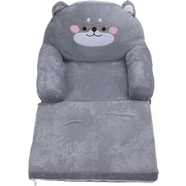 PenRux Foldable Kids Sofa, Cartoon Gray Dog Design, Soft Material, Wide Handle, Easy to Clean, Toddler Couch Bed for Boys and Girls (2 Layers)
