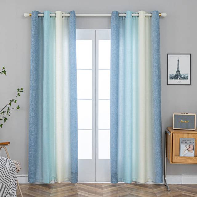 PLEASANT BOULEVARD Faux Linen Curtains [2 Panels] Gradient Color Window Drapes with Grommet  Thermal Insulated Darkening Curtain for Living Room  Bedr