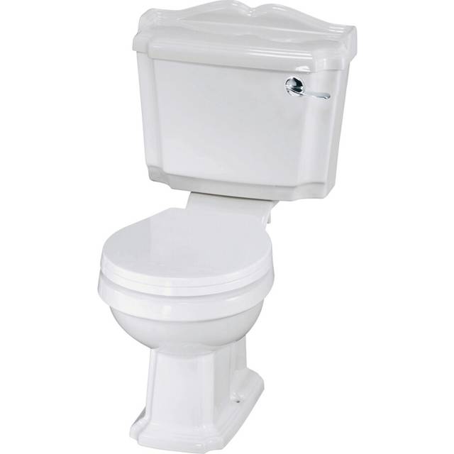 Traditional Classic Close Coupled WC Toilet with Cistern, Handle & Seat - 855mm x 490mm