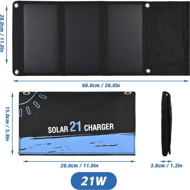 (21W) Portable Foldable Solar Panel Charger for Camping Travel IPX5 Waterproof 2 USB/Type-C 21W/28W Efficience Solar Battery Charger
