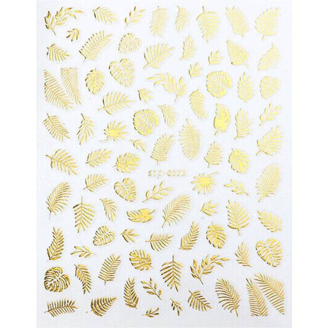 Nail Art 3D Sticker Decals Gold Silver Flower Leaf DIY Manicure Decor Glitter