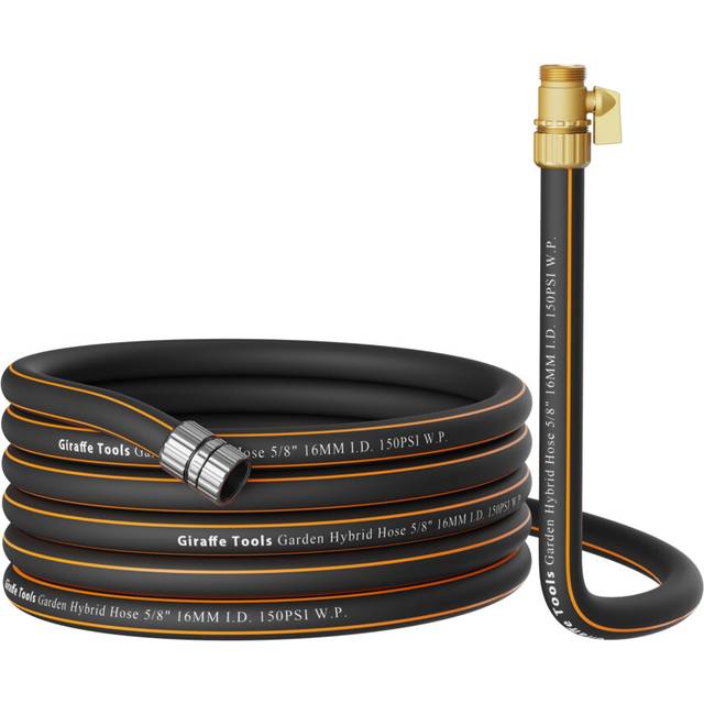 Giraffe Tools Hybrid Garden Hose 25ft x 5/8  Female and male Fittings with Shut off Valve  Heavy Duty  Flexible Leakproof  Lightweight Water Hose