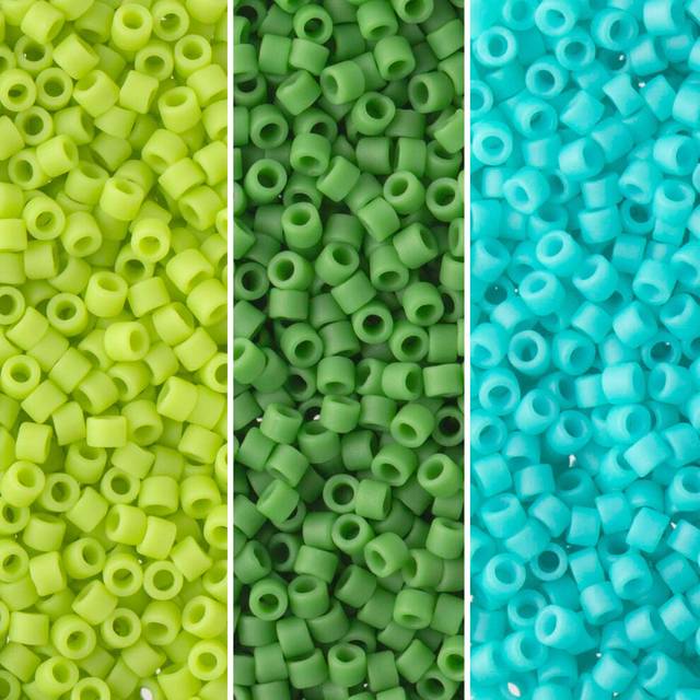 Miyuki Delica Seed Beads Bundle: Size 11/0  Green Turquoise Matte Opaque Palette Collection DB754  DB763  DB793 - 3 Tubes of 7.2 Grams ea