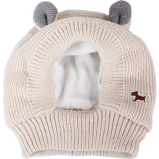 (White) Quiet Dog Ear Muffs Noise Protection Pet Ears Covers Knitted Hat Anxiety