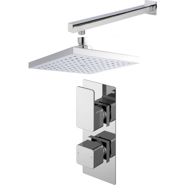 Empire Concealed Square Twin Valve, Arm & Head Shower Bundle Set - Chrome - Balterley