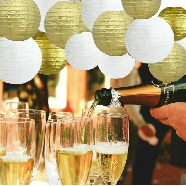 (Gold White Shade) 12PCs Mixed Paper Lantern Lanterns Party Parties