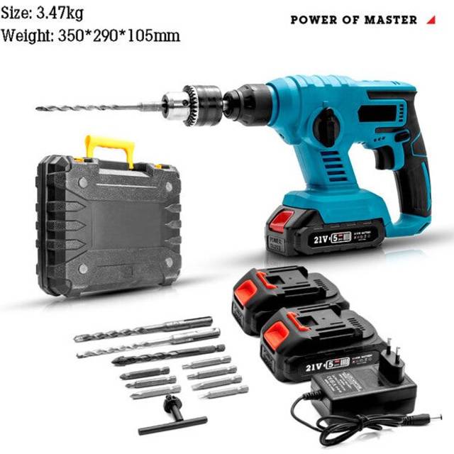 3 In 1 Cordless Electric Hammer Drill Perforator Battery Rotary Hammer Rechargeable Wireless Impact Drill Concrete Demolition