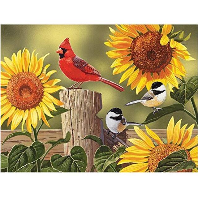 Bits and Pieces - 500 Piece Jigsaw Puzzle for Adults - Sunflower And Songbirds - 500 Cardinal?Jigsaw by Artist William Vanderdasson