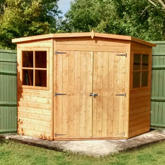 "Shire Premium Corner Shed 10x10 2x2"" framewood 12mm interlock cladding - Outdoor Wooden Garden Shed"