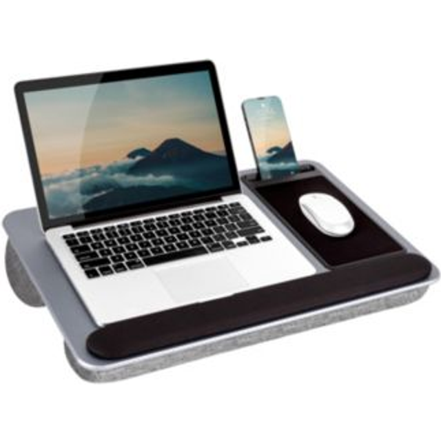 LAPGEAR Home Office Pro Lap Desk with Wrist Rest  Mouse Pad  and Phone Holder - Silver Carbon - Fits up to 15.6 Inch Laptops - Style No. 916