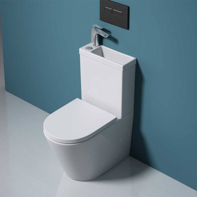 Bathroom toilet pan cistern sink ceramic close coupled rimless wc right tap hole