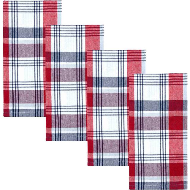 Home Bargains Plus Americana Square Fabric Napkins  Set of 4 Napkins  Patriotic Celebration  Red White and Blue Plaid Fabric Napkins  Buffet Dining