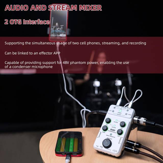 JOYO MOMIX PRO Audio Mixer Type-C Telefondriven Plug and Play USB Ljudgränssnitt Stereo XLR + 48V vit