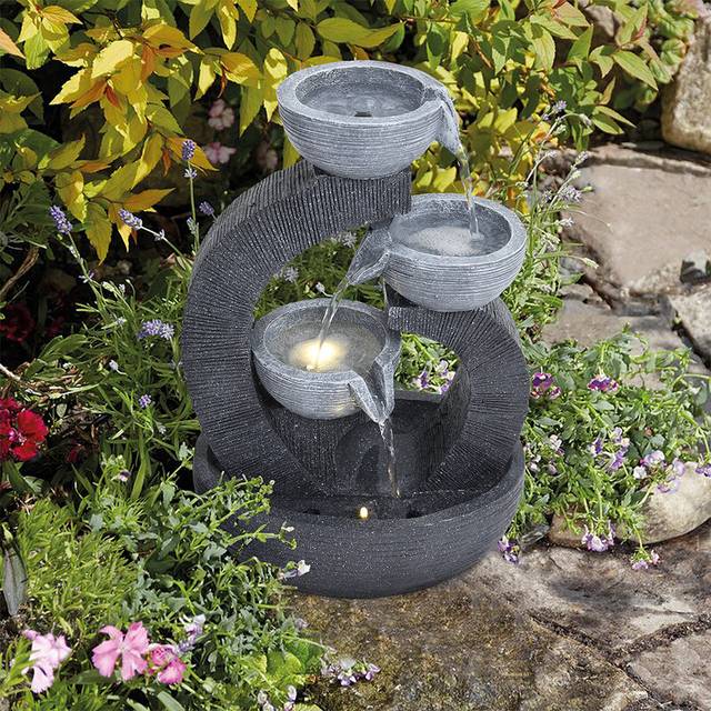 Borough Wharf Garden Solar-Powered Resin Water Fountain Outdoor Decor Grey 38.5cm H X 26cm W X 26cm D