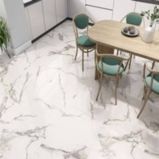 Imperial Calacatta White Marble Effect Gloss Porcelain Floor Tile - 600mm x 600mm Total Tiles