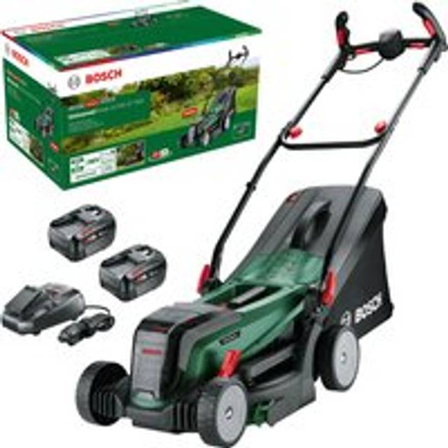 Bosch UNIVERSALROTAK 2X18V-37-550 P4A 36v Cordless Rotary Lawnmower 370mm 2 x 6ah Li-ion Battery Charger