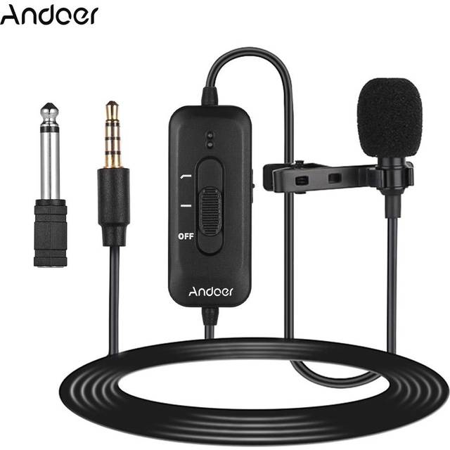 AD-M2 rundstrålande Clip-on Lavalier Mikrofon 3,5 mm plugg kondensatormikrofon med 6,5 mm ljud svart