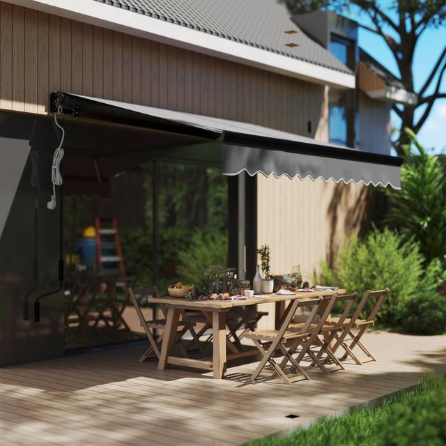 Brayden Studio Polyester Cover Motorised Retractable Sunshade Awning - Grey (150cm H x 250cm W x 195cm D)
