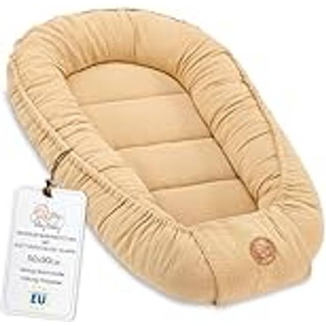 Babynest babynest för nyfödda med bärhandtag 90 x 50 cm babynest bärbart bo för säng barn mysnest kokong för pojkar och flickor Beige Musslin C