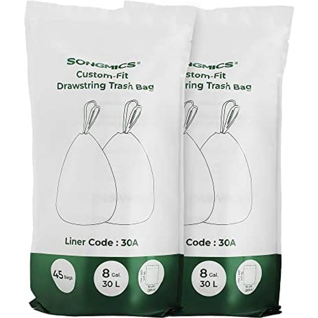Songmics DrawString soppåsar, papperskorgar för 30L sopkärl, 90 stycken, vit