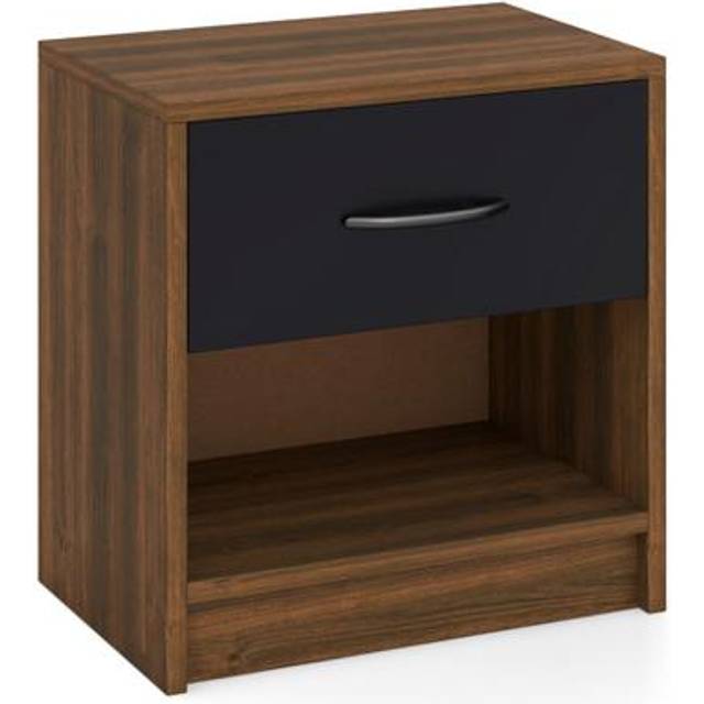 Costway Single Drawer Single Shelf Black and Brown Nightstand - Multi - 38 x 28 x 40cm