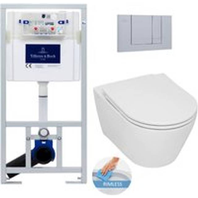 Villeroy&boch - Toilet Set support frame + Serel SP26 rimless toilet + Softclose seat + Matt chrome plate (ViConnectSP26-3)