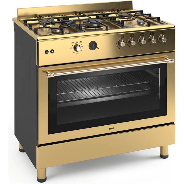 Ferre  90cm Gas Range Cooker With Double Turbo Fan & 5 Burner(1 Wok) Gas Hob - Gold